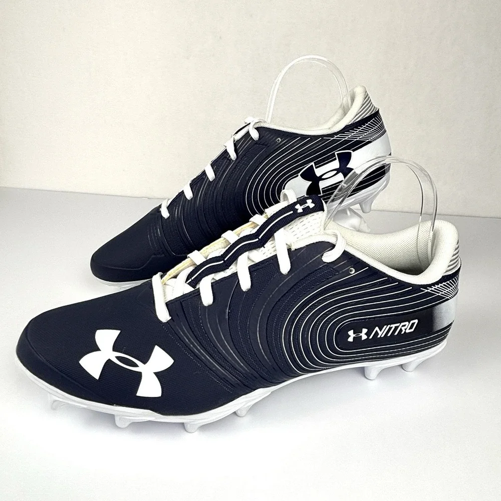 Under Armour Nitro Football Cleats Navy White Men's Size 12 NWOB 3000182-401